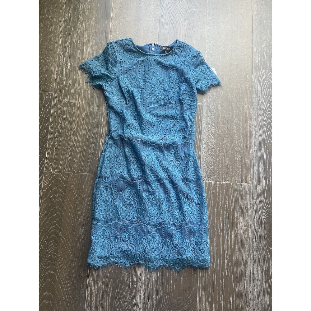 Kensie Women's Scallop Lace Sheath Dress Blue Size 0